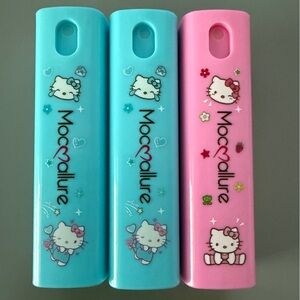 Hello Kitty 3 Piece Mini Refillable Spray Bottle Set Pink Blue Travel Cosmetic